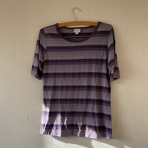 LuluRoe Gigi Stripe Top Shirt Short Sleeve Purple Large L